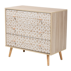 Baxton Studio Beau Mid-Century Modern Transitional Two-Tone White and Oak Brown Finished Wood 3-Drawer Storage Cabinet